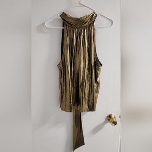 J.Crew Collection Metallic Gold Halter Tie-Back Top, Size L